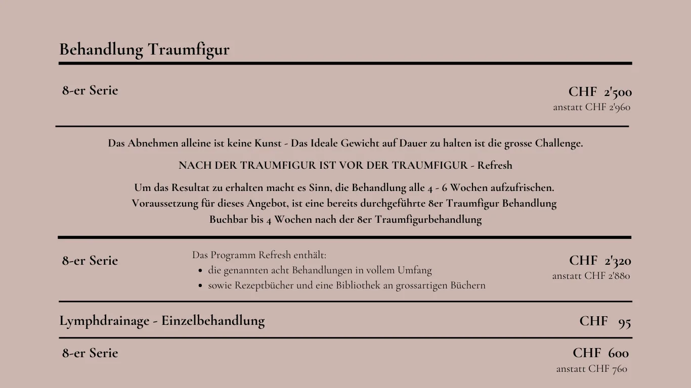 Preisangaben Behandlungen Traumfigur 